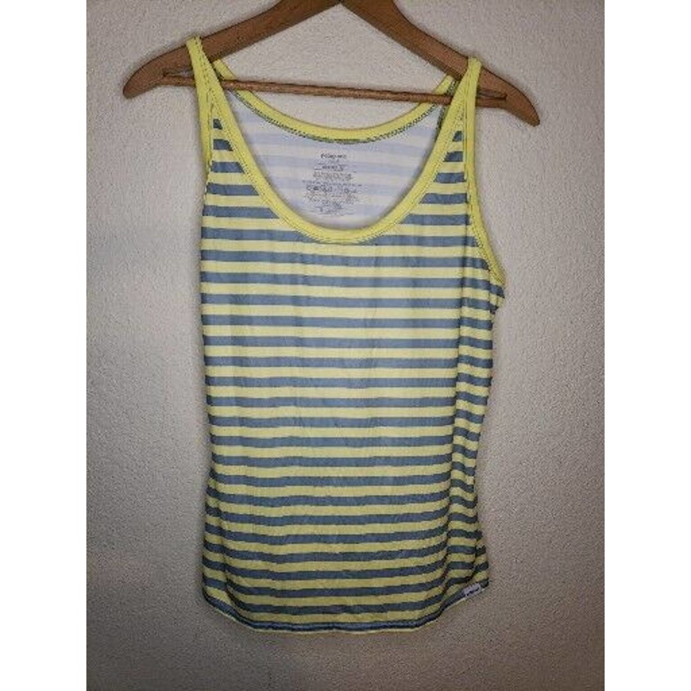 Patagonia Capilene 1 Silkweight striped athletic tank top size SMALL Yellow Gray